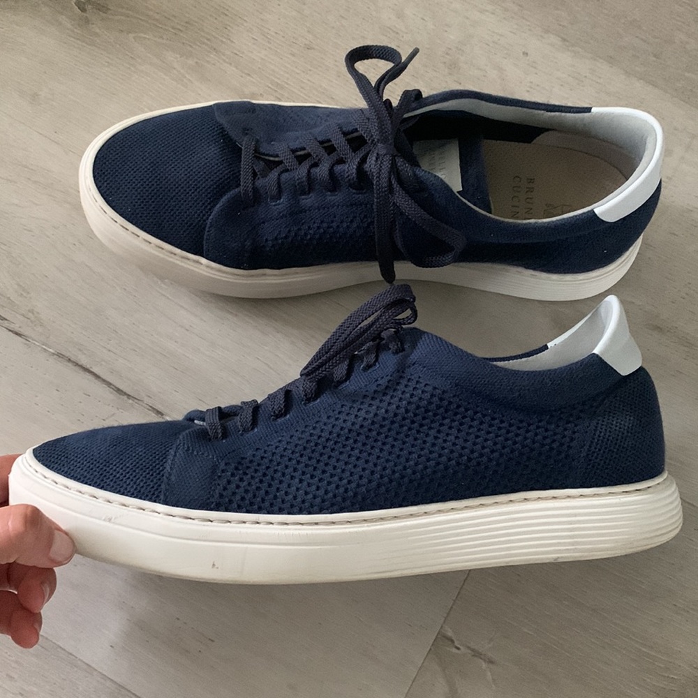 Brunello Cucinelli cap toe Sneakers Size 12 / 45 navy blue knit lightweight